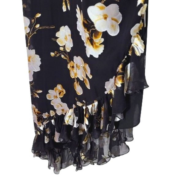 Alice + Olivia Fabiola Black Silk Blend Floral Asymmetric Dress Women's Size 8 - Picture 6 of 16